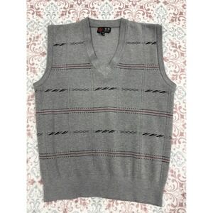 Jiali Mens V-Neck Sweater Vest Gray Geometric Striped Knit Sleeveless Pullover